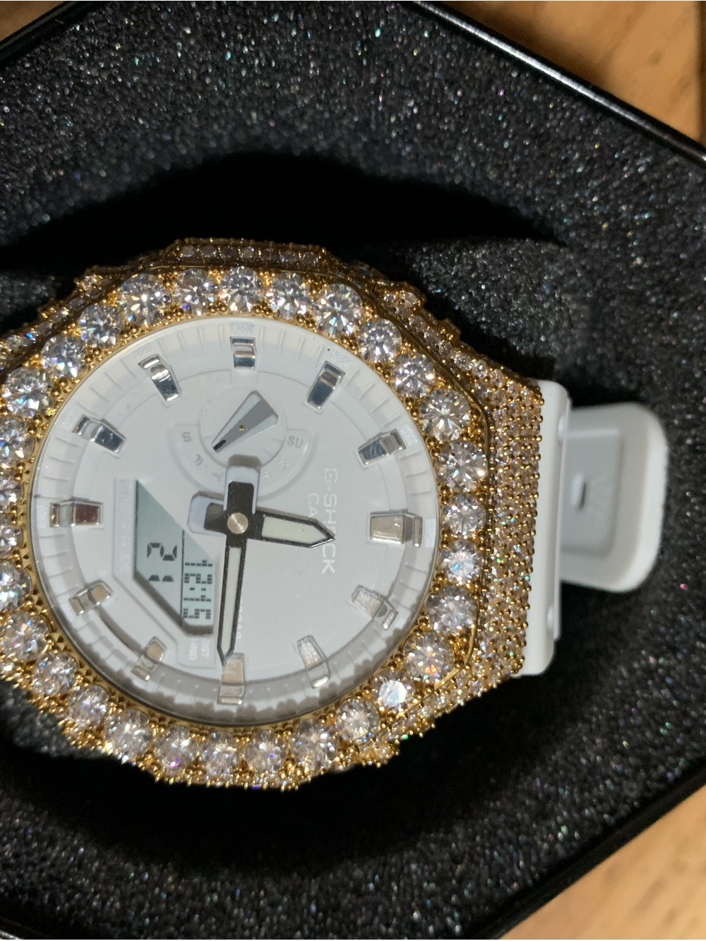G-Shock White and Gold Crystal Bezel Sport Watch